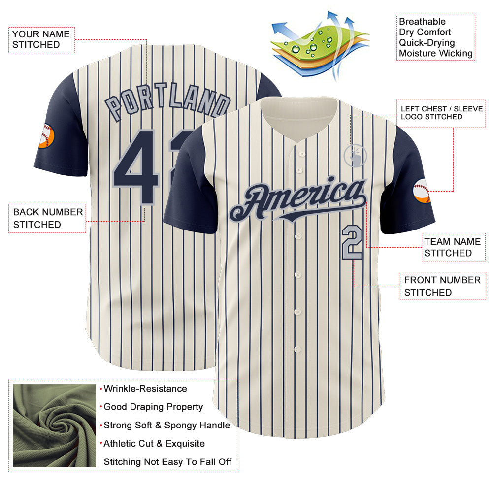 Custom Cream Navy Pinstripe Gray Authentic Two Tone Baseball Jersey - Sky-Custom