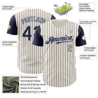 Custom Cream Navy Pinstripe Gray Authentic Two Tone Baseball Jersey - Sky-Custom