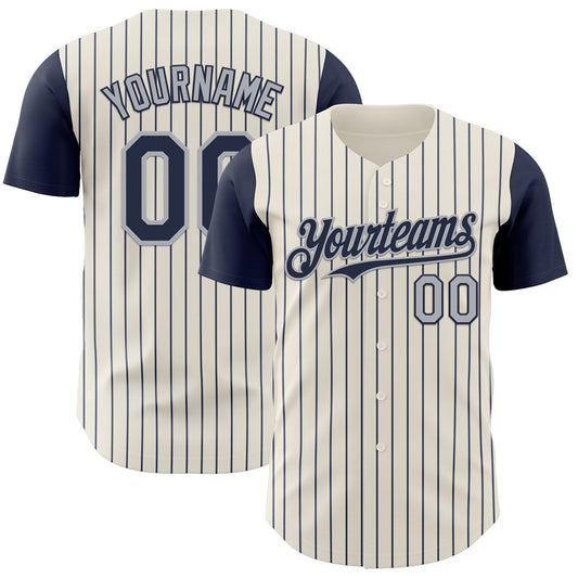 Custom Cream Navy Pinstripe Gray Authentic Two Tone Baseball Jersey - Sky-Custom