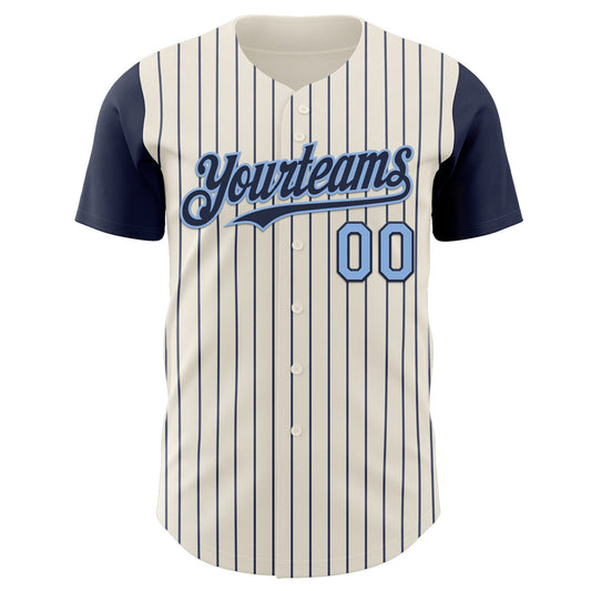Custom Cream Navy Pinstripe Light Blue Authentic Two Tone Baseball Jersey - Sky-Custom
