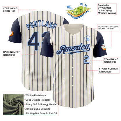 Custom Cream Navy Pinstripe Light Blue Authentic Two Tone Baseball Jersey - Sky-Custom