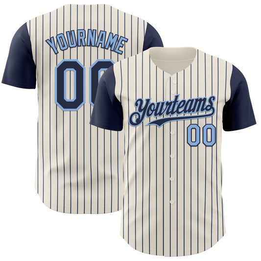 Custom Cream Navy Pinstripe Light Blue Authentic Two Tone Baseball Jersey - Sky-Custom