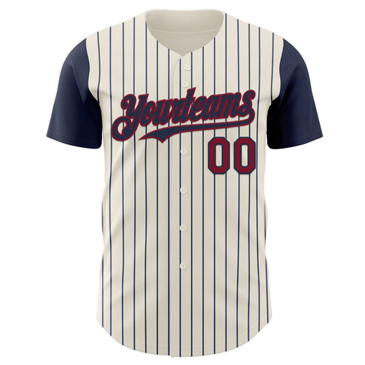 Custom Cream Navy Pinstripe Crimson Authentic Two Tone Baseball Jersey - Sky-Custom