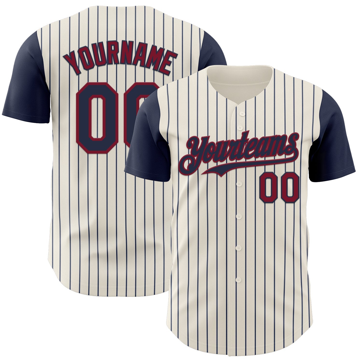 Custom Cream Navy Pinstripe Crimson Authentic Two Tone Baseball Jersey - Sky-Custom