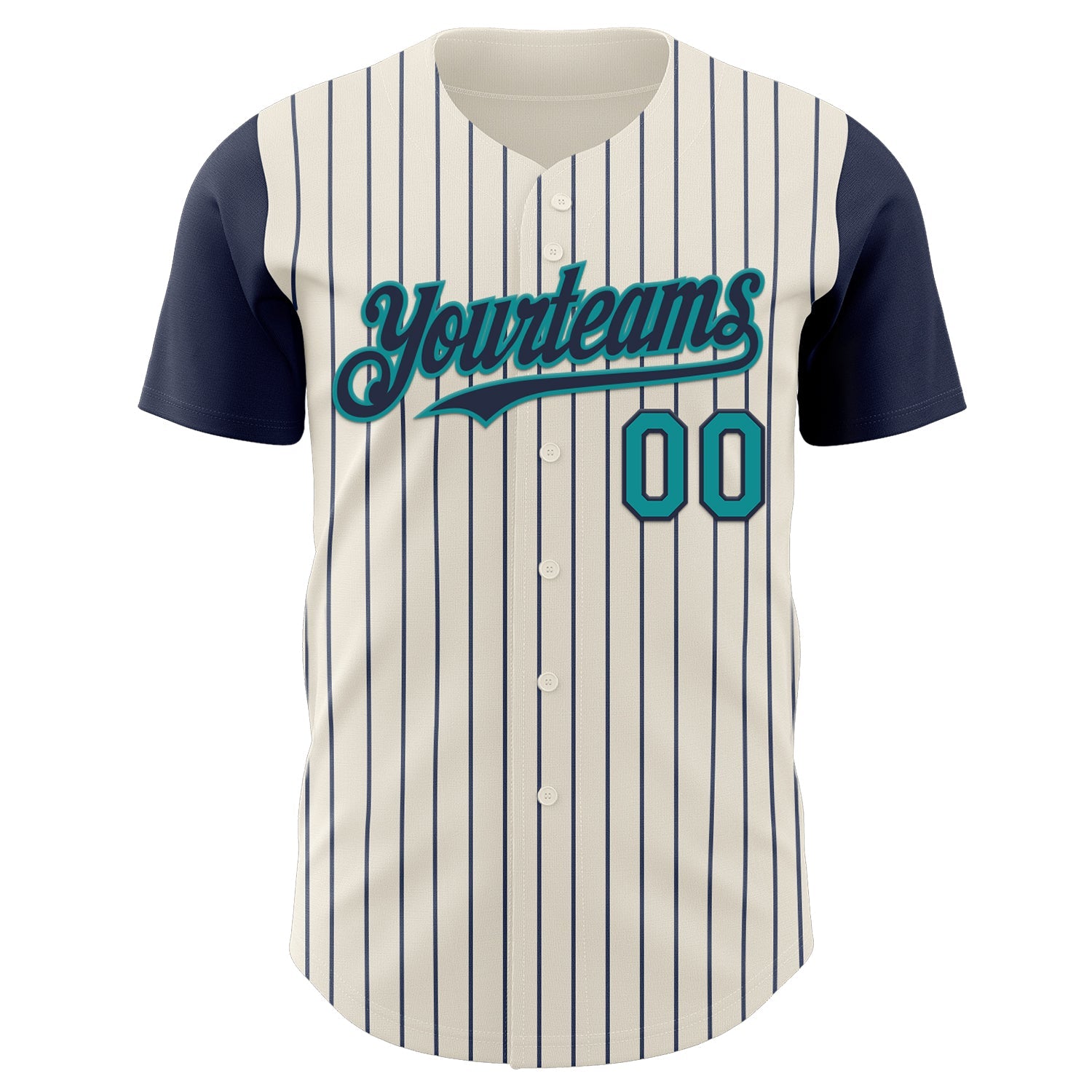 Custom Cream Navy Pinstripe Teal Authentic Two Tone Baseball Jersey - Sky-Custom