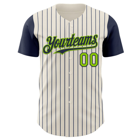 Custom Cream Navy Pinstripe Neon Green Authentic Two Tone Baseball Jersey - Sky-Custom