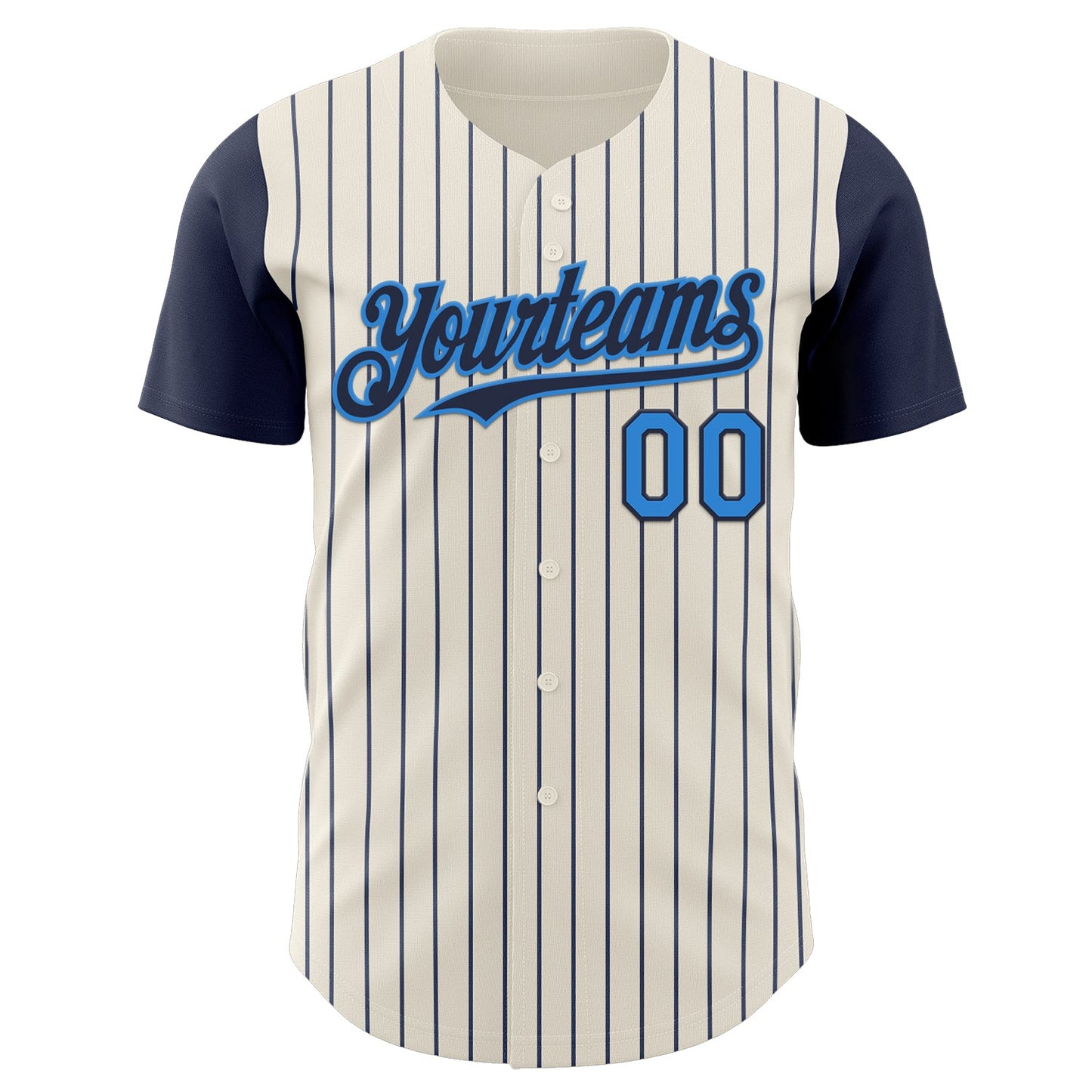 Custom Cream Navy Pinstripe Electric Blue Authentic Two Tone Baseball Jersey - Sky-Custom