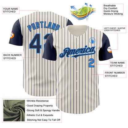 Custom Cream Navy Pinstripe Electric Blue Authentic Two Tone Baseball Jersey - Sky-Custom