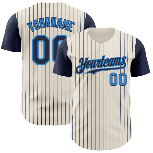 Custom Cream Navy Pinstripe Electric Blue Authentic Two Tone Baseball Jersey - Sky-Custom