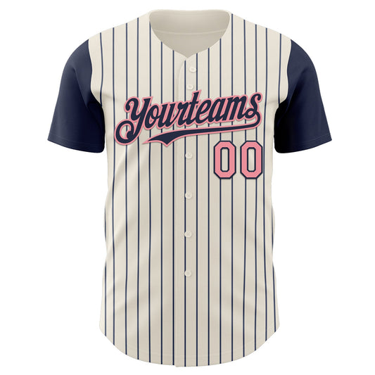 Custom Cream Navy Pinstripe Medium Pink Authentic Two Tone Baseball Jersey - Sky-Custom