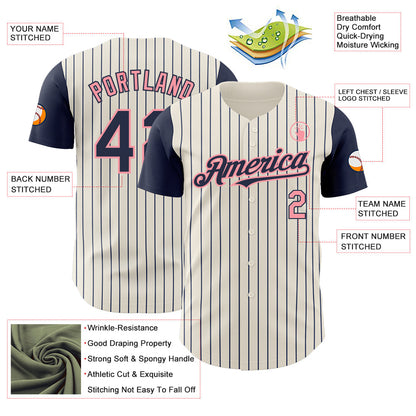 Custom Cream Navy Pinstripe Medium Pink Authentic Two Tone Baseball Jersey - Sky-Custom