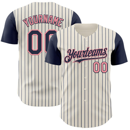 Custom Cream Navy Pinstripe Medium Pink Authentic Two Tone Baseball Jersey - Sky-Custom