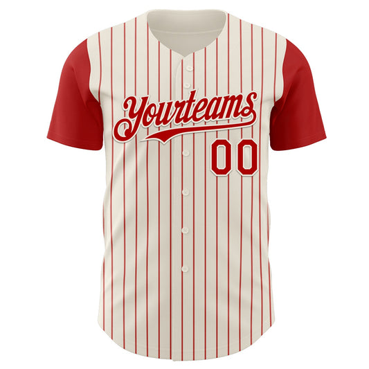 Custom Cream Red Pinstripe Red Authentic Two Tone Baseball Jersey - Sky-Custom