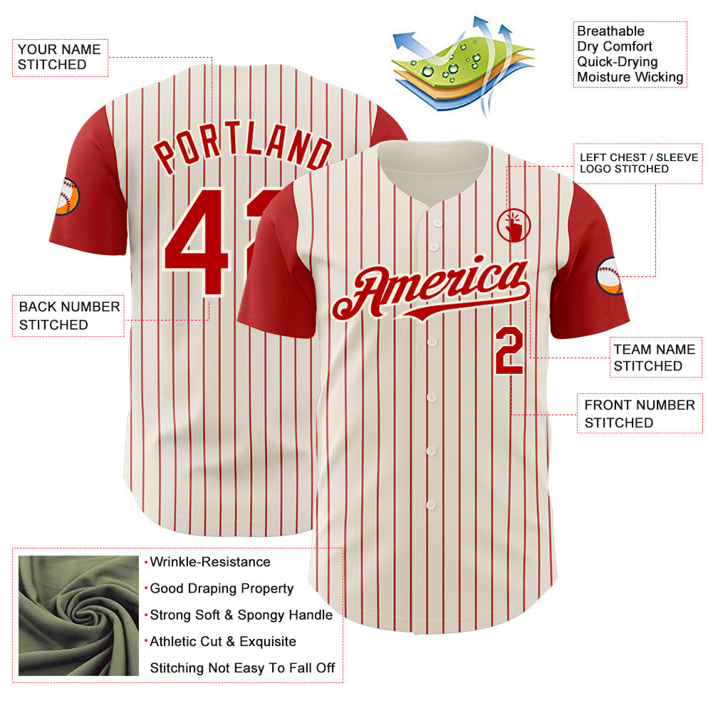 Custom Cream Red Pinstripe Red Authentic Two Tone Baseball Jersey - Sky-Custom