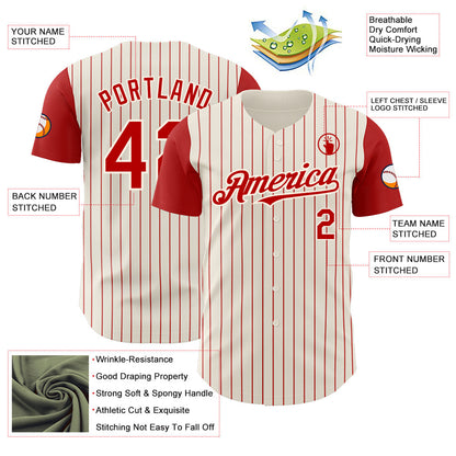 Custom Cream Red Pinstripe Red Authentic Two Tone Baseball Jersey - Sky-Custom