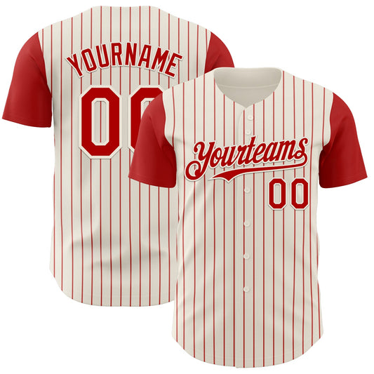 Custom Cream Red Pinstripe Red Authentic Two Tone Baseball Jersey - Sky-Custom