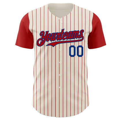 Custom Cream Red Pinstripe Royal Authentic Two Tone Baseball Jersey - Sky-Custom