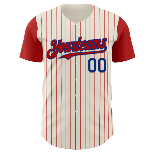 Custom Cream Red Pinstripe Royal Authentic Two Tone Baseball Jersey - Sky-Custom