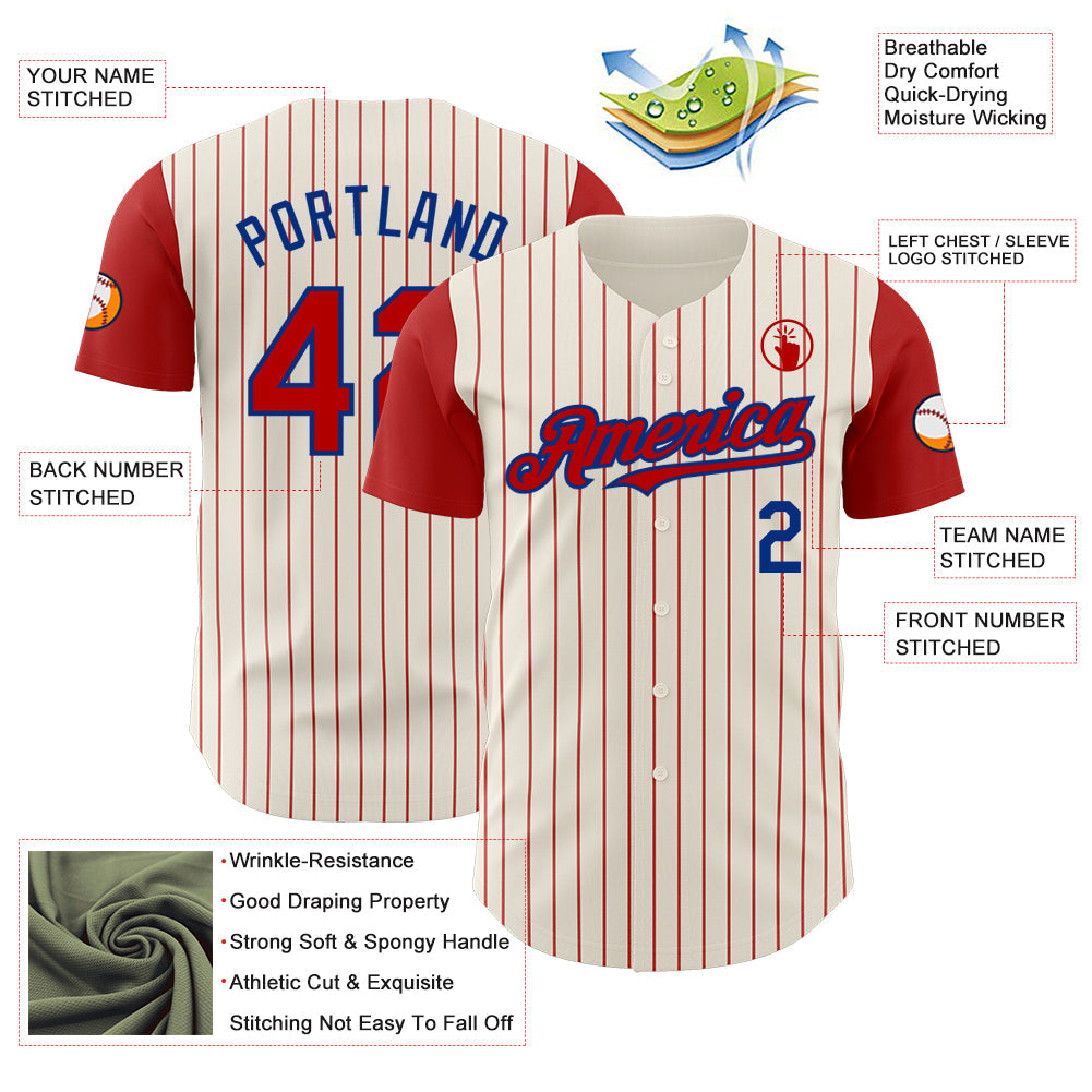 Custom Cream Red Pinstripe Royal Authentic Two Tone Baseball Jersey - Sky-Custom