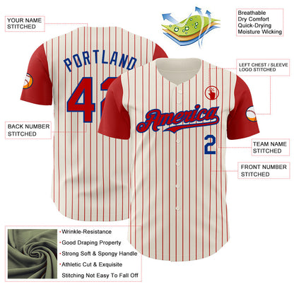 Custom Cream Red Pinstripe Royal Authentic Two Tone Baseball Jersey - Sky-Custom