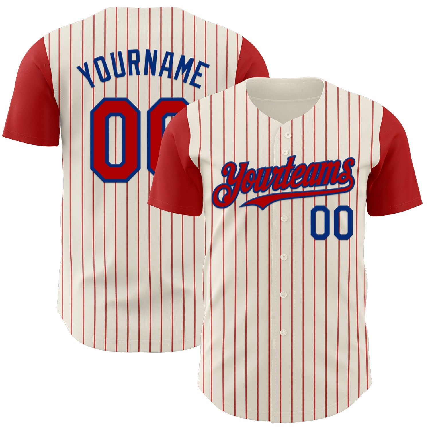 Custom Cream Red Pinstripe Royal Authentic Two Tone Baseball Jersey - Sky-Custom