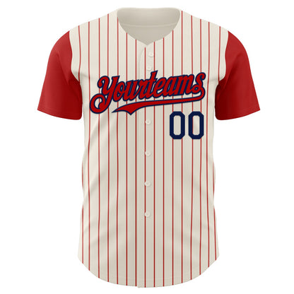 Custom Cream Red Pinstripe Navy Authentic Two Tone Baseball Jersey - Sky-Custom