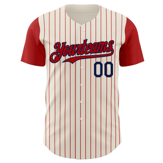 Custom Cream Red Pinstripe Navy Authentic Two Tone Baseball Jersey - Sky-Custom