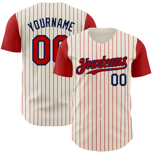Custom Cream Red Pinstripe Navy Authentic Two Tone Baseball Jersey - Sky-Custom