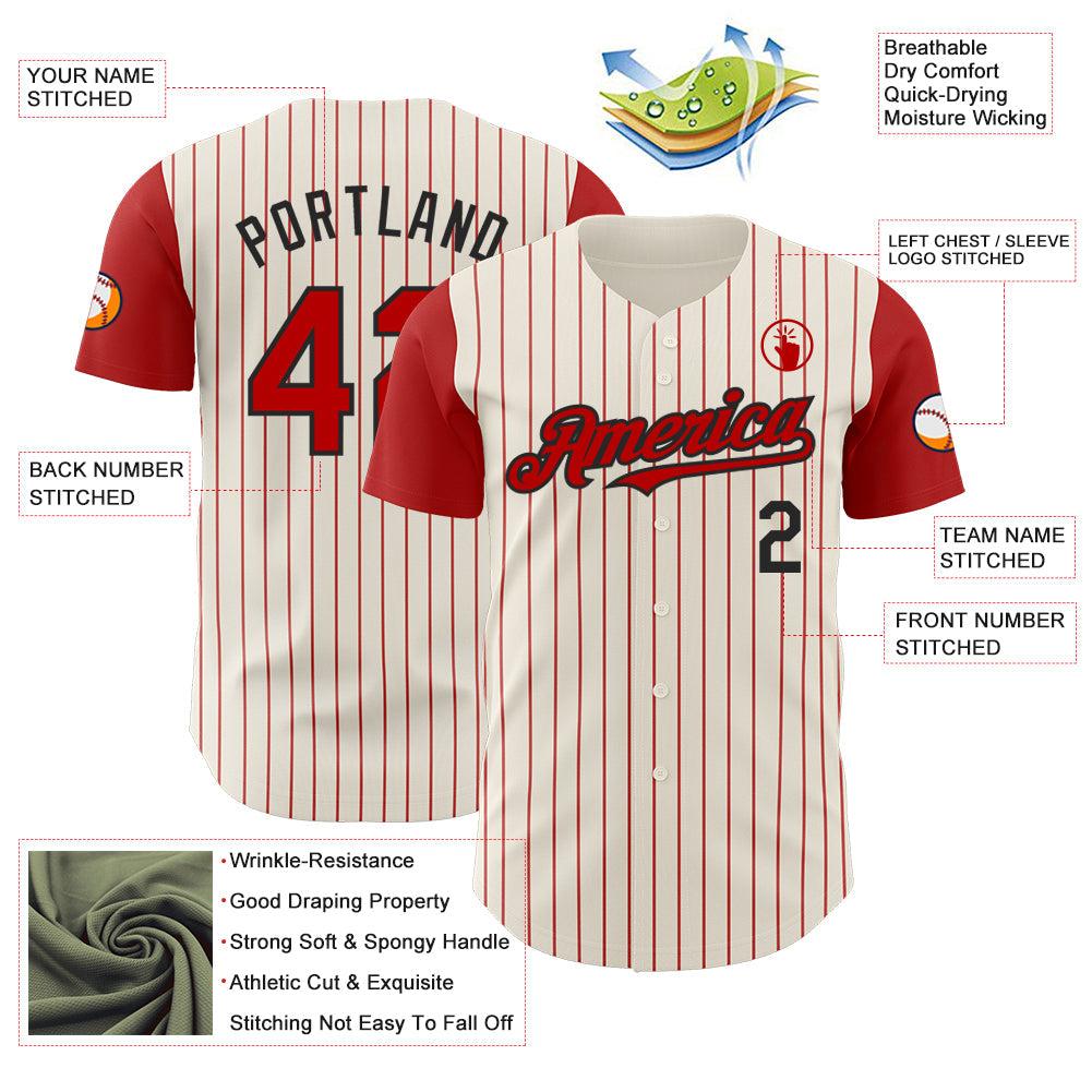 Custom Cream Red Pinstripe Black Authentic Two Tone Baseball Jersey - Sky-Custom