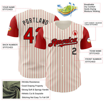 Custom Cream Red Pinstripe Black Authentic Two Tone Baseball Jersey - Sky-Custom