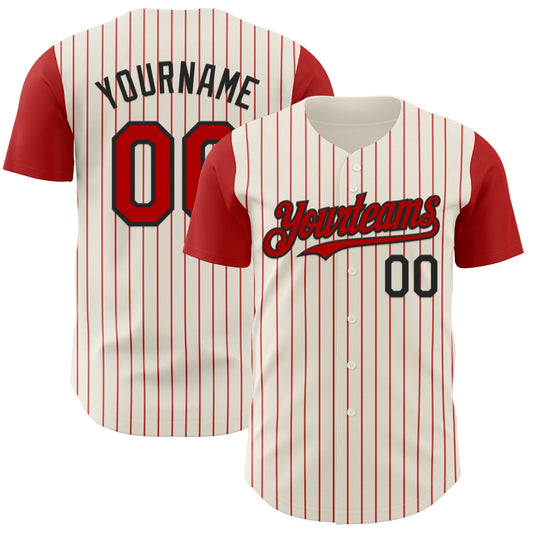 Custom Cream Red Pinstripe Black Authentic Two Tone Baseball Jersey - Sky-Custom