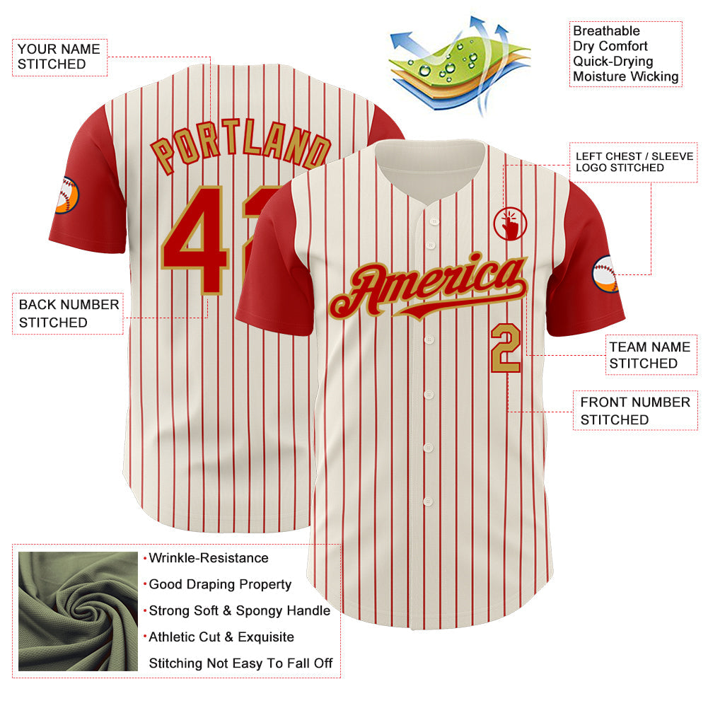 Custom Cream Red Pinstripe Old Gold Authentic Two Tone Baseball Jersey - Sky-Custom