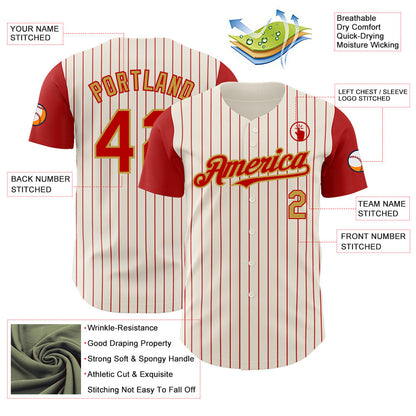 Custom Cream Red Pinstripe Old Gold Authentic Two Tone Baseball Jersey - Sky-Custom