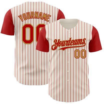 Custom Cream Red Pinstripe Old Gold Authentic Two Tone Baseball Jersey - Sky-Custom