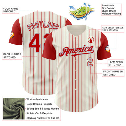 Custom Cream Red Pinstripe Gray Authentic Two Tone Baseball Jersey - Sky-Custom