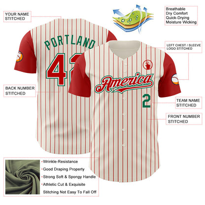 Custom Cream Red Pinstripe White-Kelly Green Authentic Two Tone Baseball Jersey - Sky-Custom
