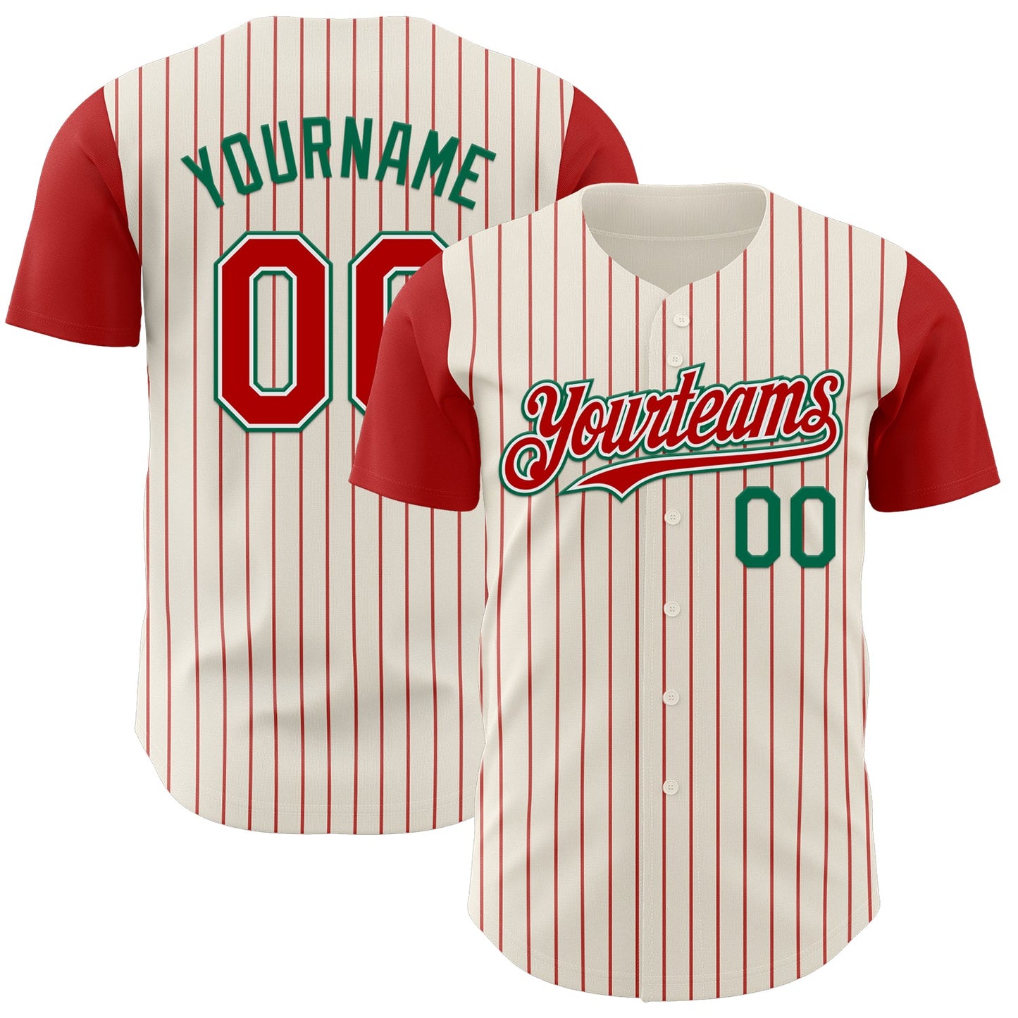 Custom Cream Red Pinstripe White-Kelly Green Authentic Two Tone Baseball Jersey - Sky-Custom