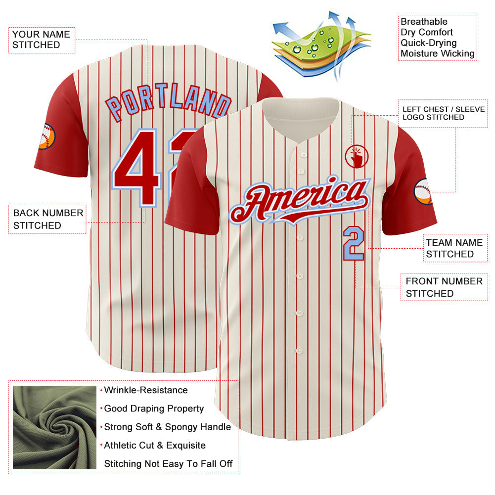 Custom Cream Red Pinstripe White-Light Blue Authentic Two Tone Baseball Jersey - Sky-Custom