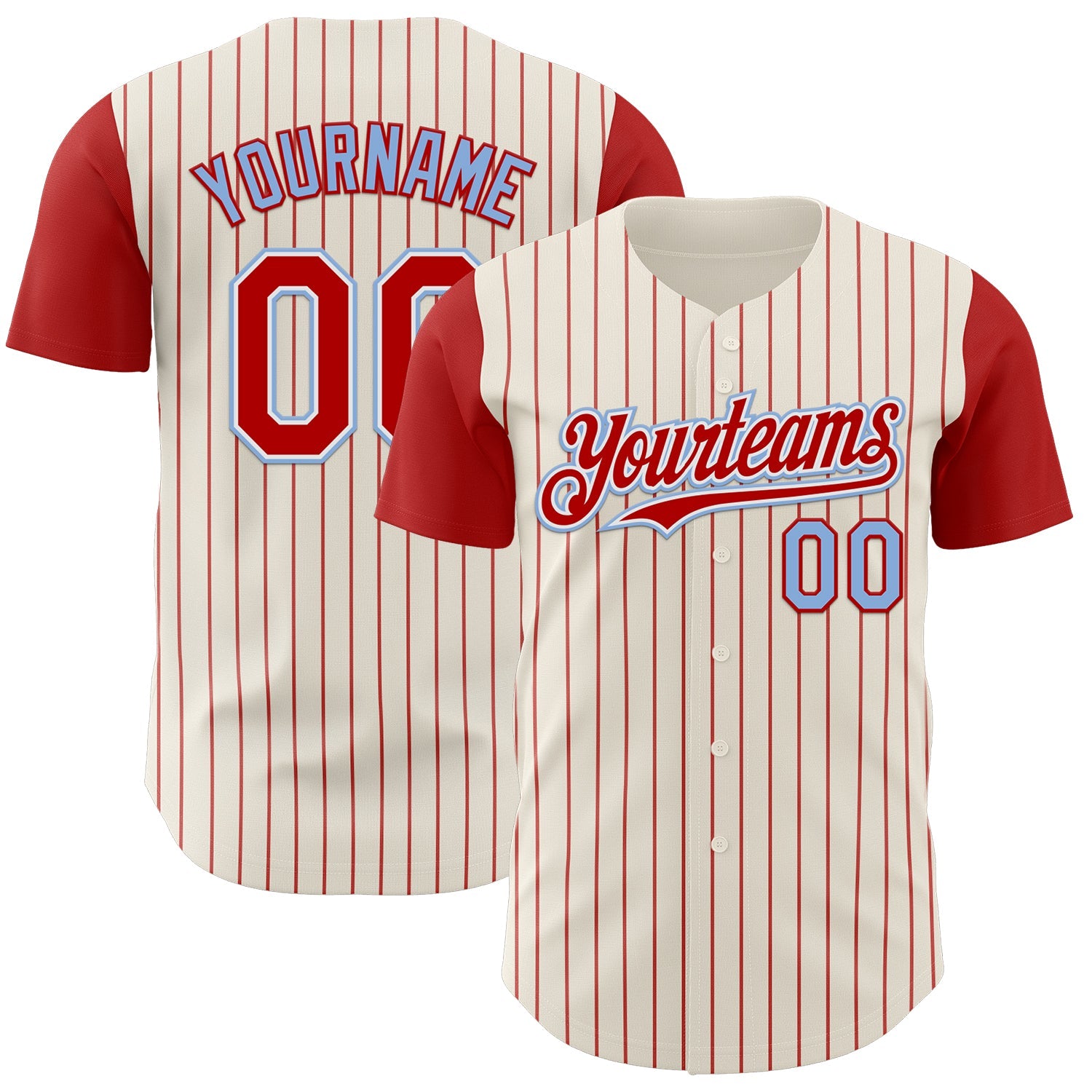 Custom Cream Red Pinstripe White-Light Blue Authentic Two Tone Baseball Jersey - Sky-Custom