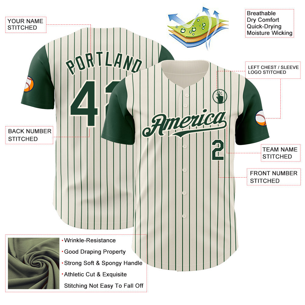 Custom Cream Green Pinstripe Green Authentic Two Tone Baseball Jersey - Sky-Custom