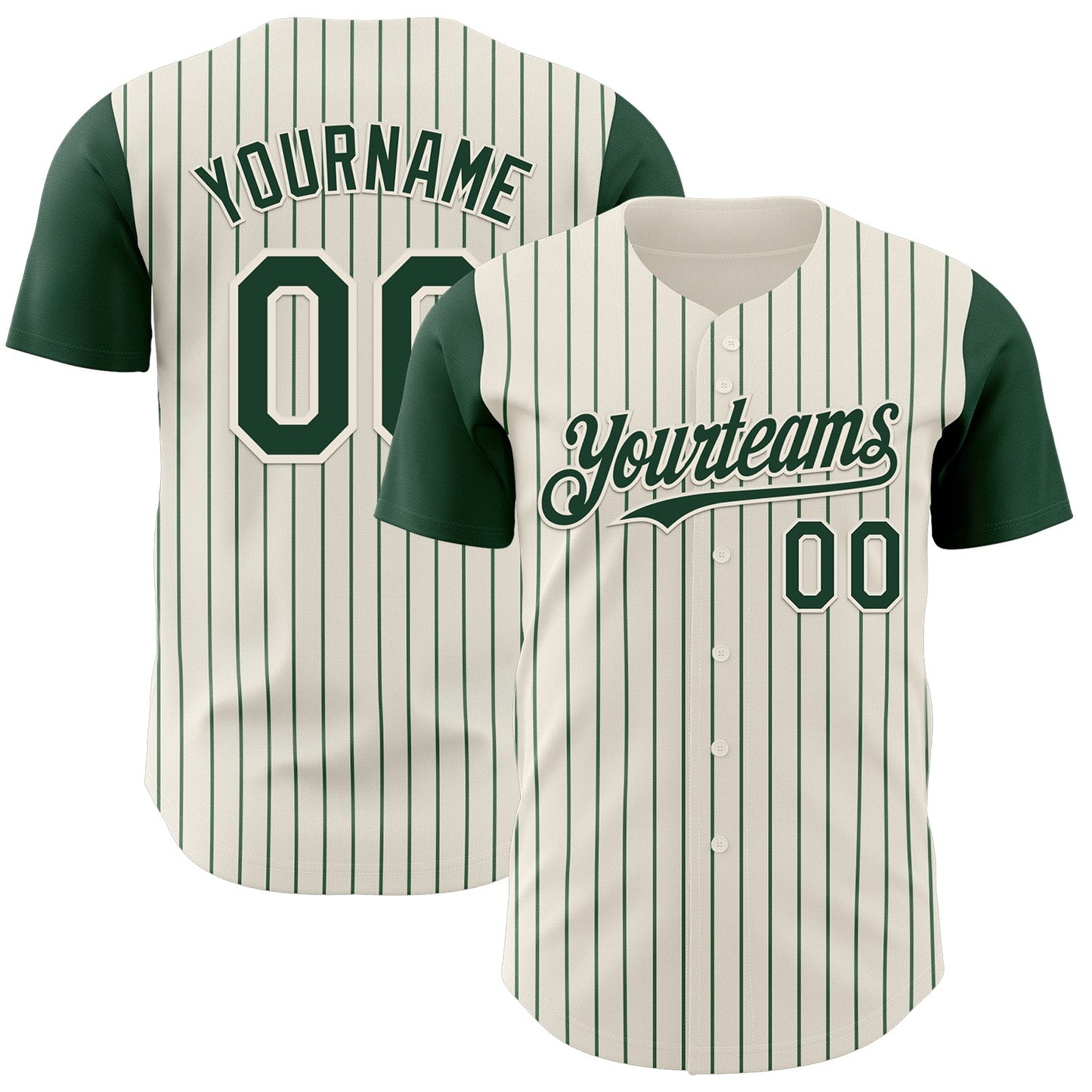 Custom Cream Green Pinstripe Green Authentic Two Tone Baseball Jersey - Sky-Custom