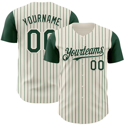Custom Cream Green Pinstripe Green Authentic Two Tone Baseball Jersey - Sky-Custom
