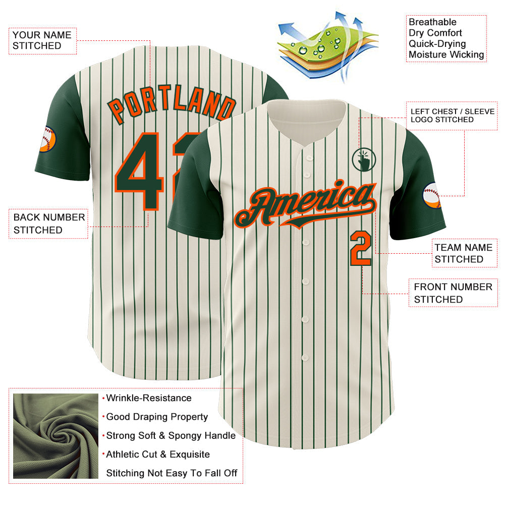 Custom Cream Green Pinstripe Orange Authentic Two Tone Baseball Jersey - Sky-Custom