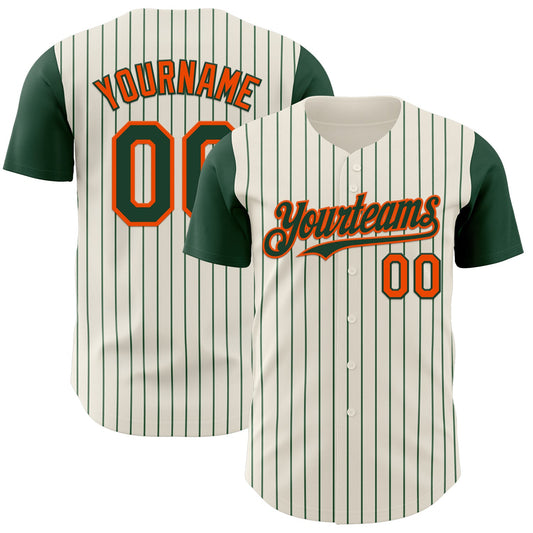 Custom Cream Green Pinstripe Orange Authentic Two Tone Baseball Jersey - Sky-Custom
