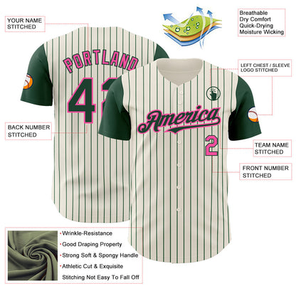 Custom Cream Green Pinstripe Pink Authentic Two Tone Baseball Jersey - Sky-Custom