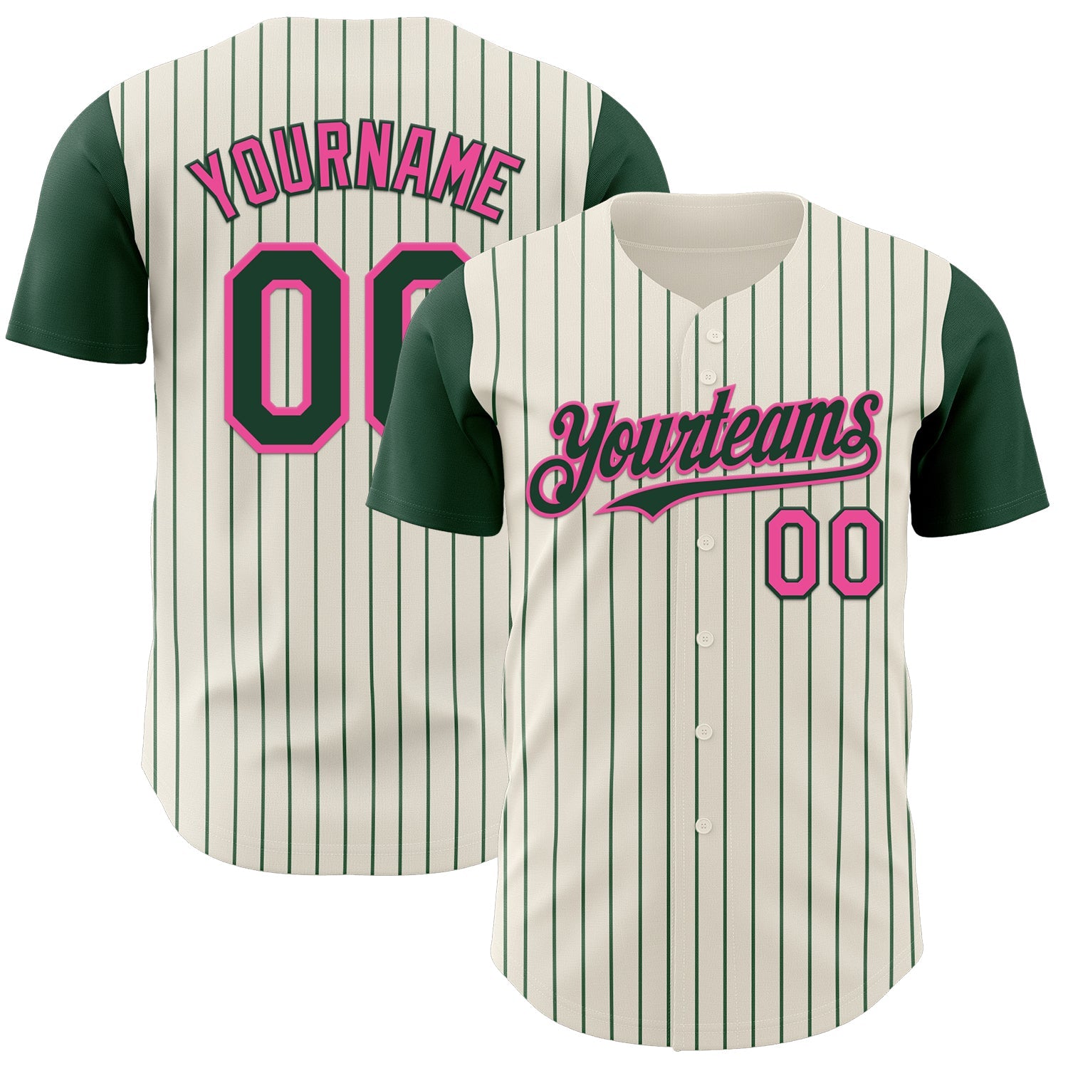 Custom Cream Green Pinstripe Pink Authentic Two Tone Baseball Jersey - Sky-Custom