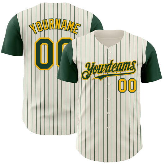 Custom Cream Green Pinstripe Gold Authentic Two Tone Baseball Jersey - Sky-Custom
