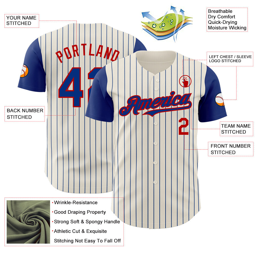 Custom Cream Royal Pinstripe Red Authentic Two Tone Baseball Jersey - Sky-Custom