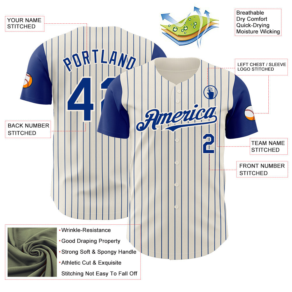 Custom Cream Royal Pinstripe Royal Authentic Two Tone Baseball Jersey - Sky-Custom