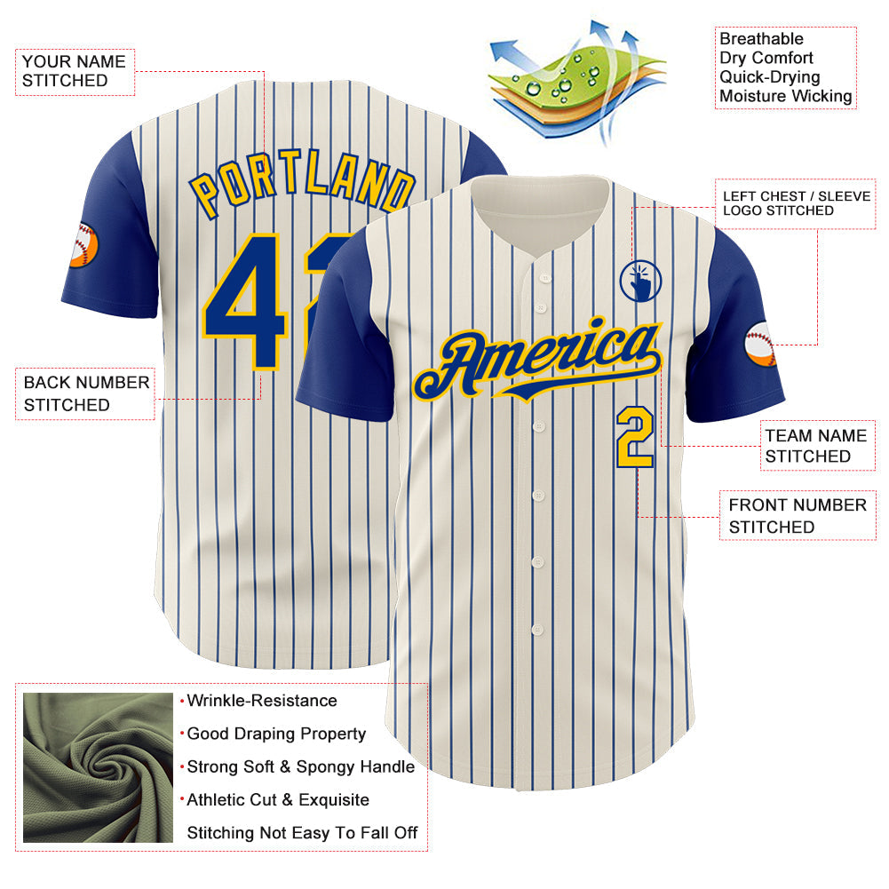 Custom Cream Royal Pinstripe Yellow Authentic Two Tone Baseball Jersey - Sky-Custom